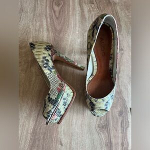 Aldo Snake Print & Floral Style Peep Toe High Heel Leather Size EU 37 US 6.5